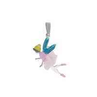 Pendentif argent rhodié Fée en tutu et ailes bleues