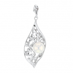 Pendentif avec perle d'eau douce blanche et Argent 925/1000 rhodié - tréfles