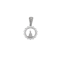 Pendentif Bouddha cerclé d'une fleur de lotus, argent 925/1000 platiné