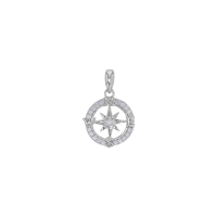 Pendentif boussole ornée d'oxydes, argent 925/1000 rhodié