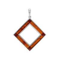 Pendentif carré ajouré ambre cognac en argent 925/1000