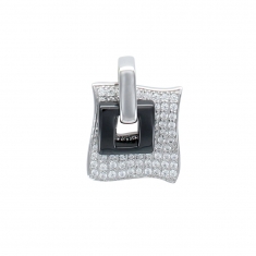 Pendentif carré en céramique noire et un carré en argent 925/1000 rhodié avec oxydes de zirconium