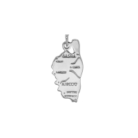 Pendentif carte Corse, argent 925/1000 platiné