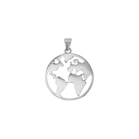 Pendentif carte du monde ajourée, argent 925/1000 rhodié