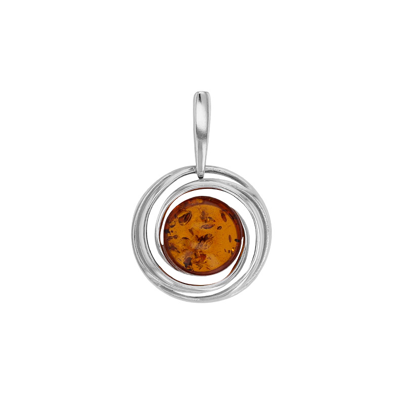 Pendentif cercle ambre sur armature en argent 925/1000 rhodié