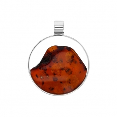 Pendentif cercle avec pierre d'Ambre cognac, argent 925/1000