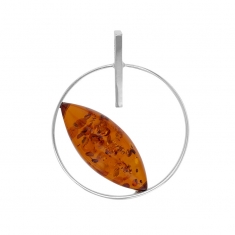 Pendentif cercle avec pierre d'Ambre cognac en forme d'amande, argent 925/1000