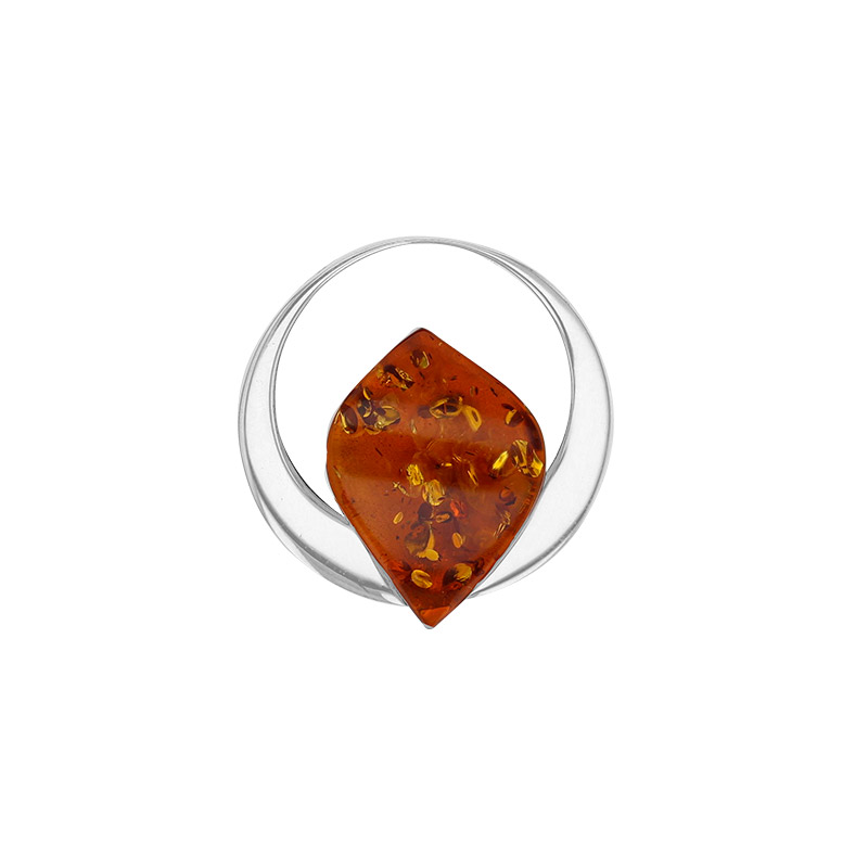 Pendentif cercle avec pierre d'Ambre cognac en forme de losange allongé, argent 925/1000
