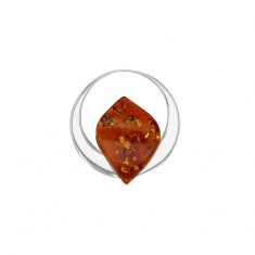 Pendentif cercle avec pierre d'Ambre cognac en forme de losange allongé, argent 925/1000