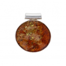 Pendentif cercle avec pierre d'Ambre cognac ronde, argent 925/1000
