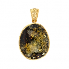 Pendentif cercle avec pierre d'Ambre vert, argent 925/1000 doré