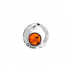 Pendentif cercle effet martelé avec pierre ronde Ambre, argent 925/1000 rhodié