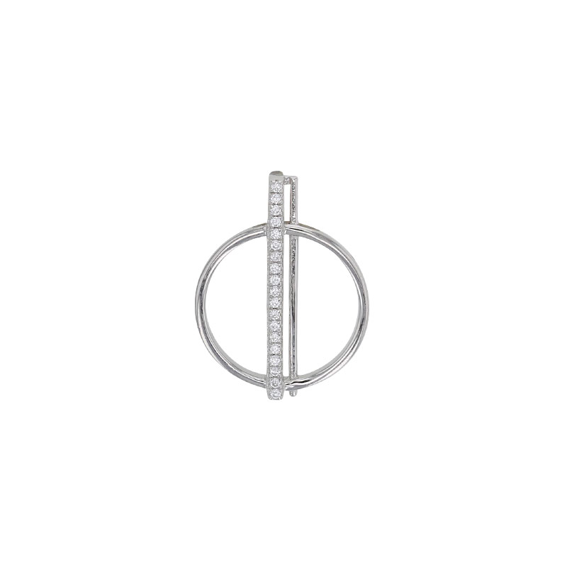 Pendentif cercle lisse et barre pavée d'oxydes, argent 925/1000 rhodié