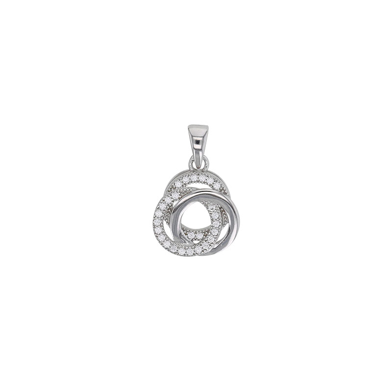 Pendentif 3 cercles entrelacés avec oxydes et aspect lisse, argent 925/1000 rhodié