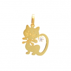 Pendentif chat ajouté or 375/1000 et oxyde de zirconium