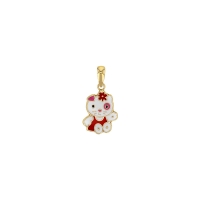 Pendentif chat, émail rouge et blanc Or 750/1000