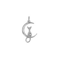 Pendentif chat sur demi-lune argent 925/1000 rhodié