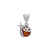 Pendentif coccinelle ambre cognac en argent 925/1000 rhodié