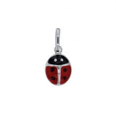 Pendentif coccinelle émaillée en argent 925/1000 platiné