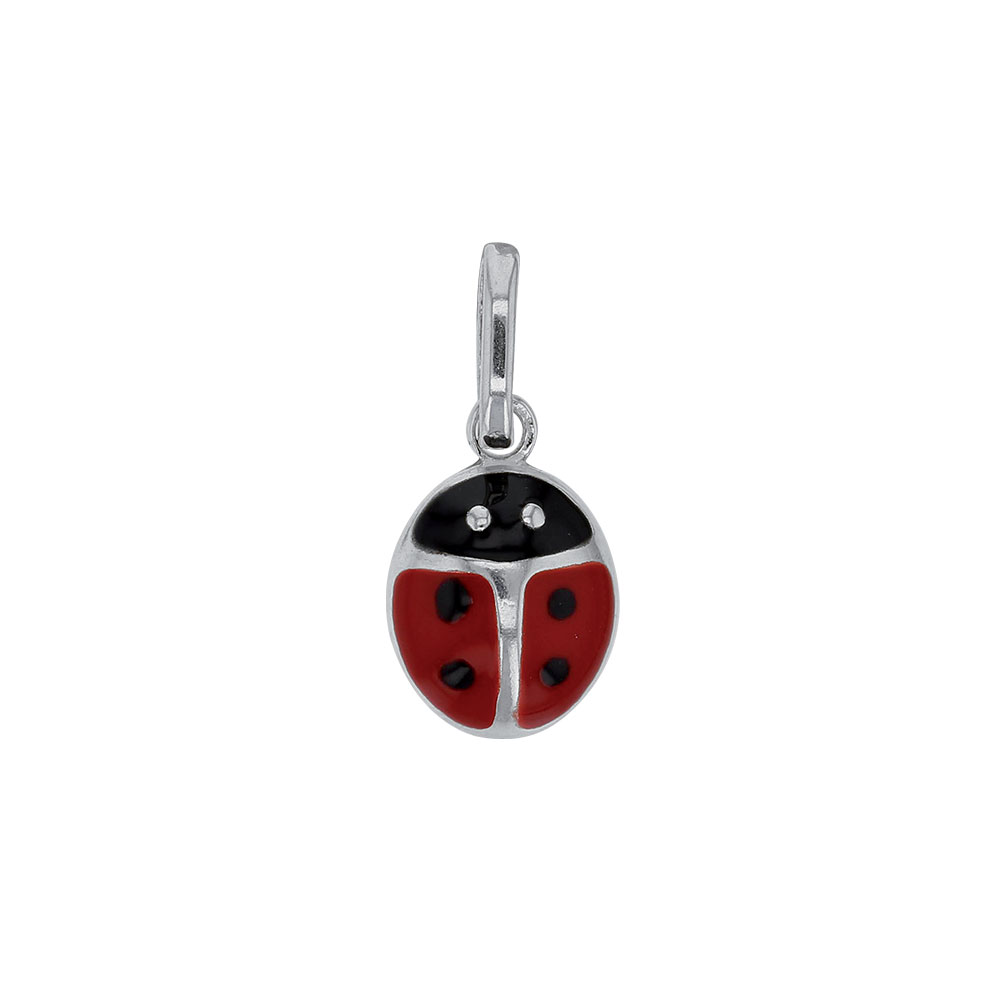 Pendentif coccinelle émaillée en argent 925/1000 platiné