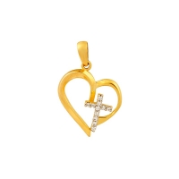 Pendentif coeur ajouré en Or 750/1000 orné d'une croix empierrée