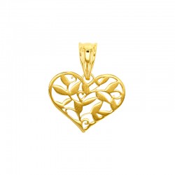 Pendentif coeur avec avec motif feuille ajouré, Or 750/1000