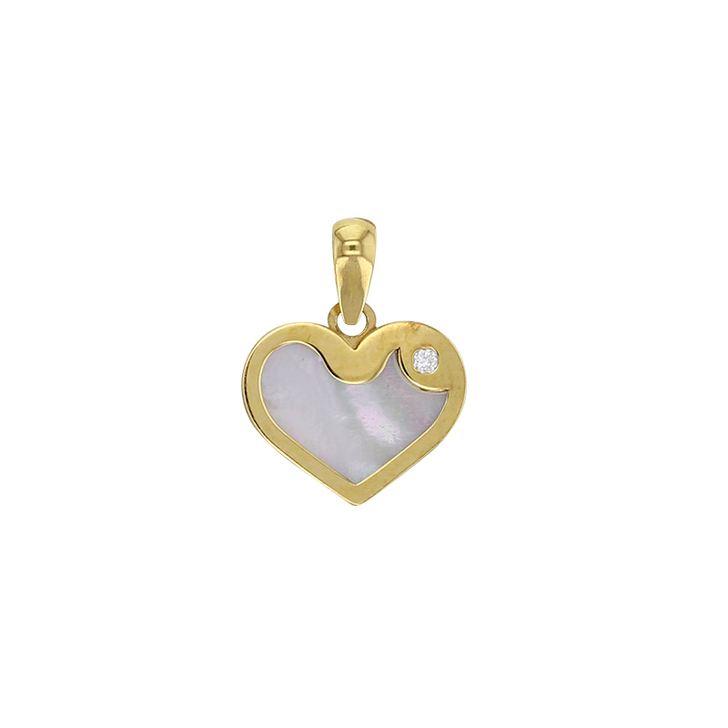 Pendentif coeur avec nacre au centre, Or 750/1000