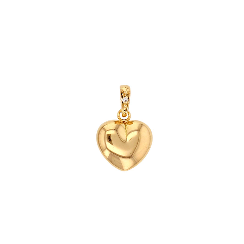 Pendentif coeur bombé 1 diamant HSI 0,008ct, Or 750/1000 grand modèle