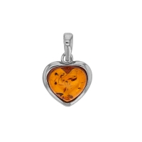Pendentif coeur en argent 925/1000 rhodié et ambre cognac