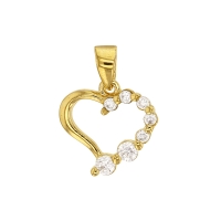 Pendentif coeur en plaqué or avec un côté serti de six oxydes de zirconium