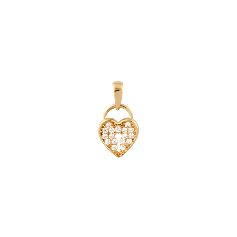 Pendentif coeur forme cadenas pavé d'oxydes, Or 750/1000