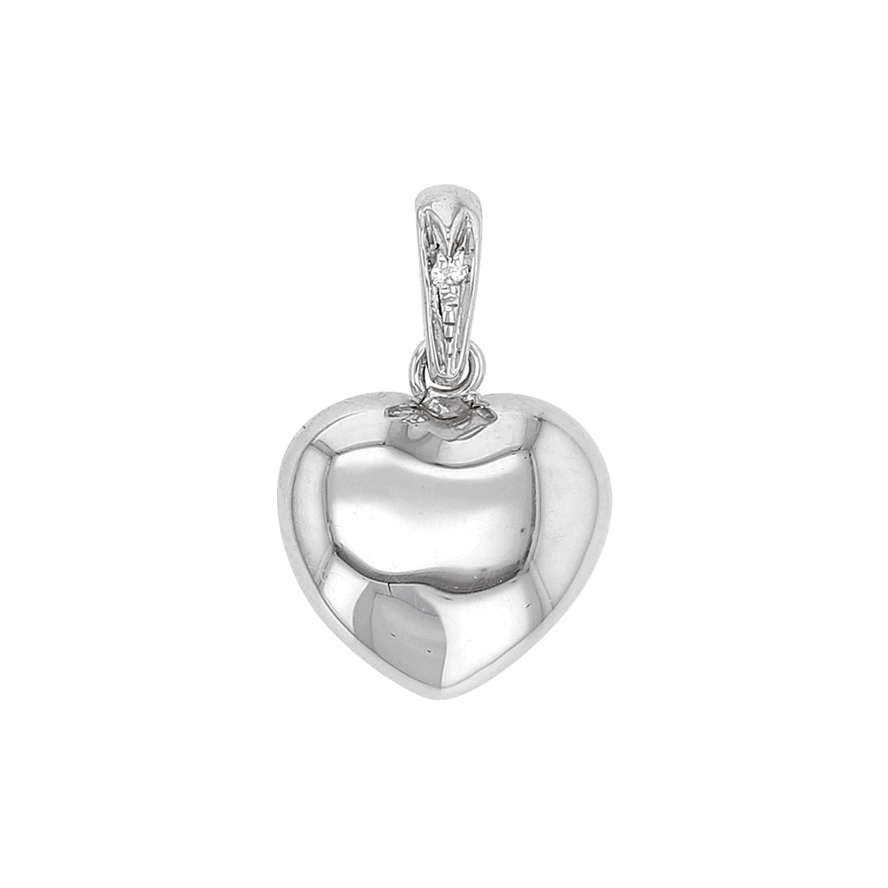 Pendentif coeur, or blanc 750/1000 avec bélière et diamant 0.008ct