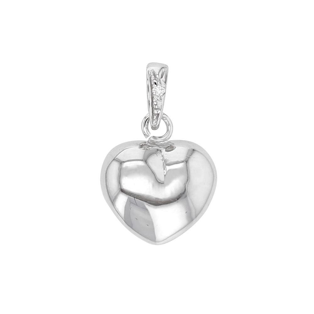 Pendentif coeur, or blanc 750/1000 avec bélière et diamant 0,005ct