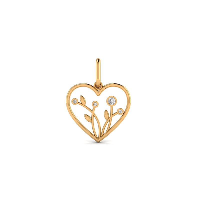 Pendentif coeur Or 750/1000 orné de fleurs avec oxyde de zirconium