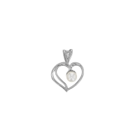 Pendentif coeur orné d'une perle de culture d'eau douce argent 925/1000 platiné
