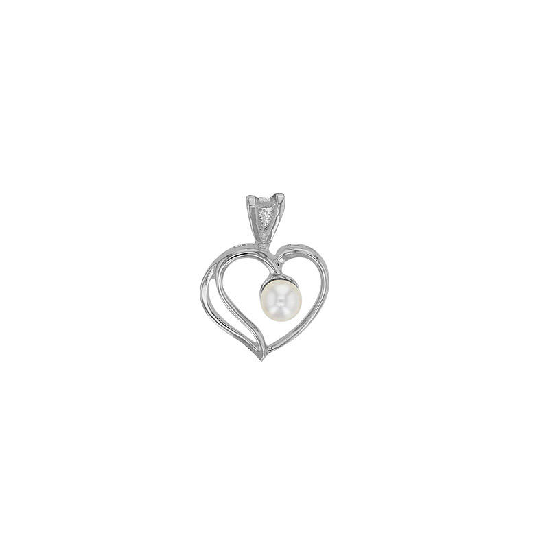 Pendentif coeur orné d'une perle de culture d'eau douce argent 925/1000 platiné