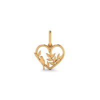 Pendentif coeur orné de feuilles et d'un oiseau en Or 750/1000