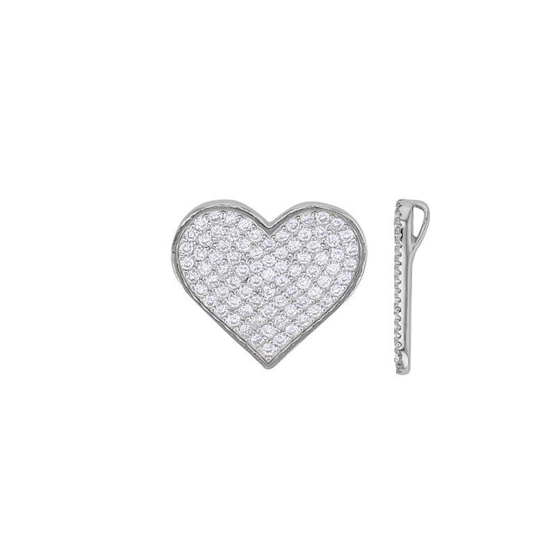 Pendentif coeur pavé d'oxydes, argent 925/1000 rhodié