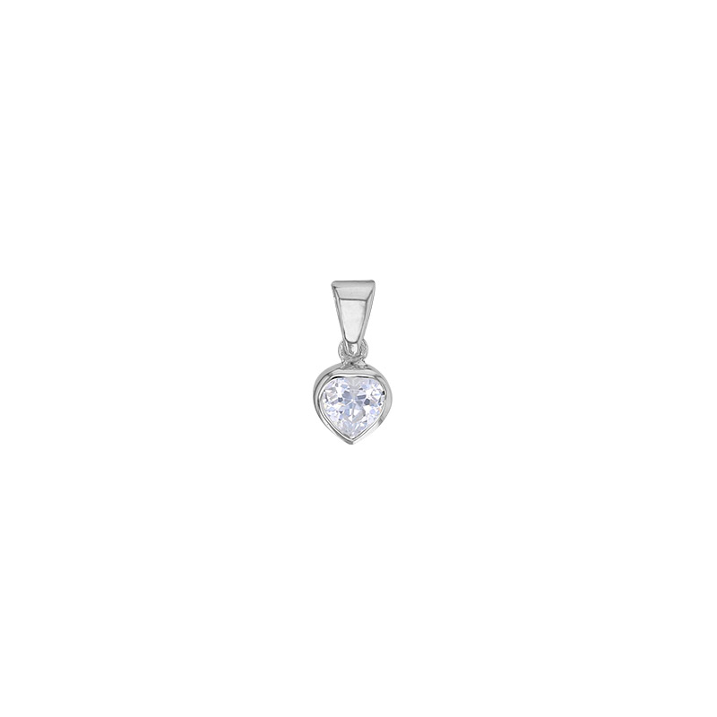 Pendentif coeur serti d'un oxyde, argent 925/1000 platiné