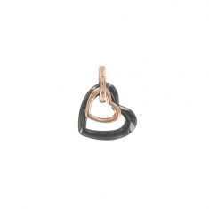 Pendentif coeurs superposés en céramique noire et argent rhodié 925/1000 doré rosé
