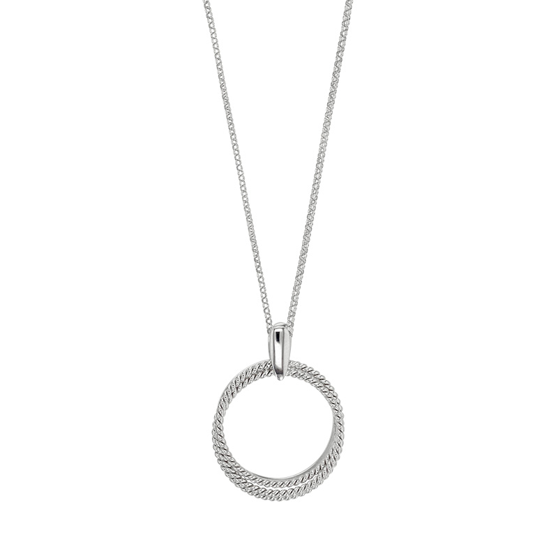 Pendentif collection URBAN cercles unis et torsadés avec bélière fixe en argent 925/1000 rhodié