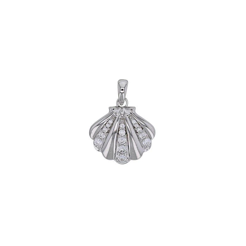 Pendentif Coquille Saint-Jacques ornée d'oxydes, argent 925/1000 rhodié