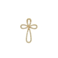 Pendentif croix arrondie pavée d'oxydes, plaqué or