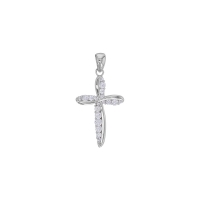 Pendentif croix aspect lisse et avec oxydes, argent 925/1000 rhodié