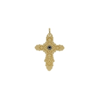 Pendentif croix baroque ornée d'un cristal noir 3mm, plaqué or