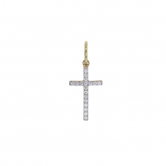 Pendentif croix bicolore empierré d'oxydes, Or 750/1000