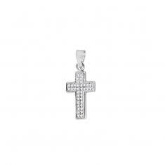 Pendentif Croix en argent 925/1000 rhodié avec oxyde de zirconium