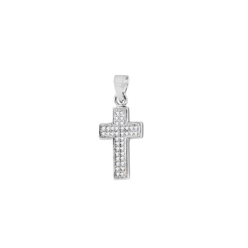 Pendentif Croix en argent 925/1000 rhodié avec oxyde de zirconium