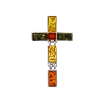 Pendentif croix en pierres d'ambre et argent 925/1000