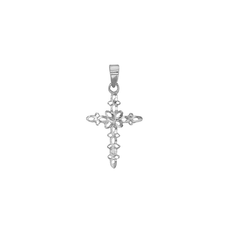 Pendentif croix fantaisie ajourée argent 925/1000 rhodié